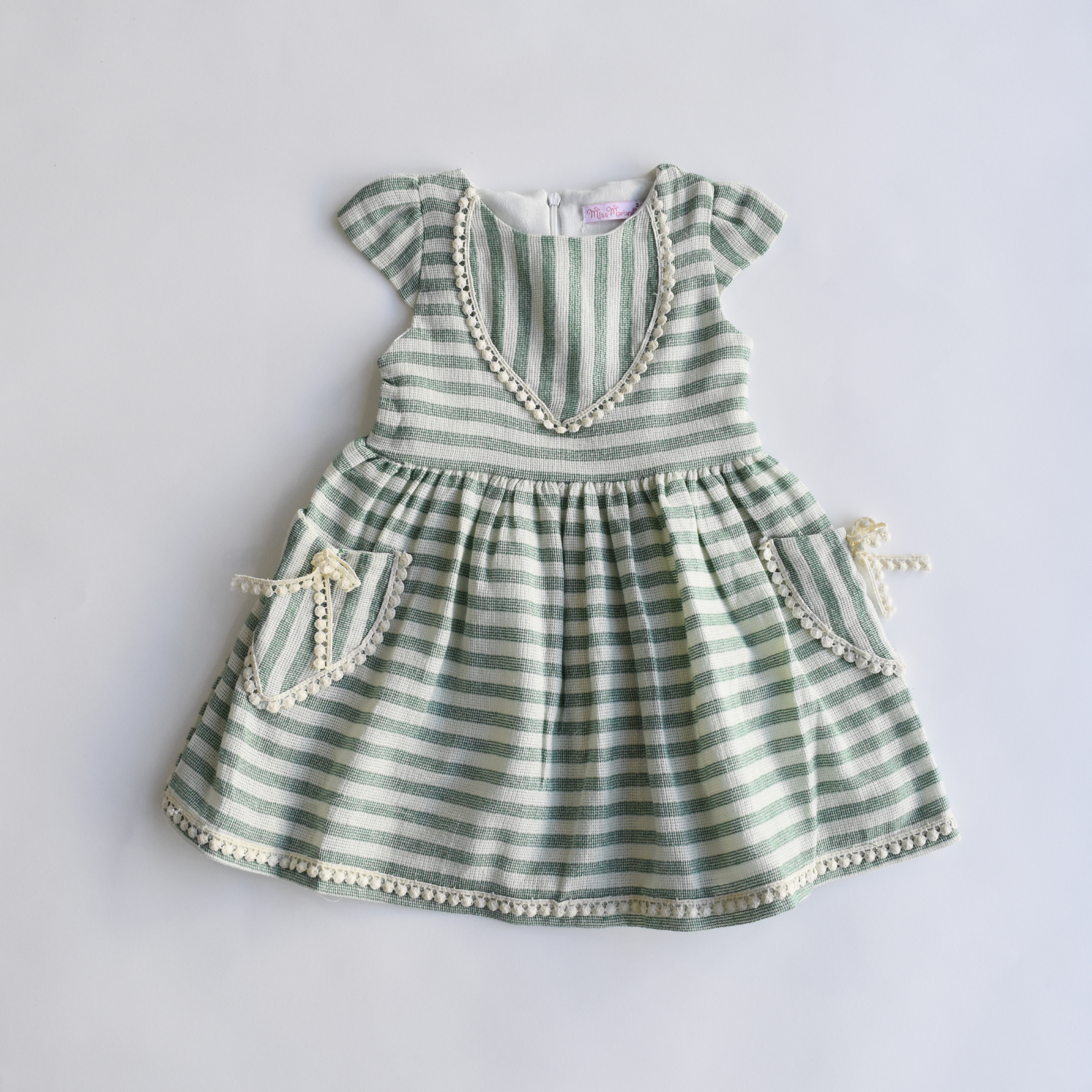 Sunshine Stripes Girls Cotton Dress - Yellow & Green