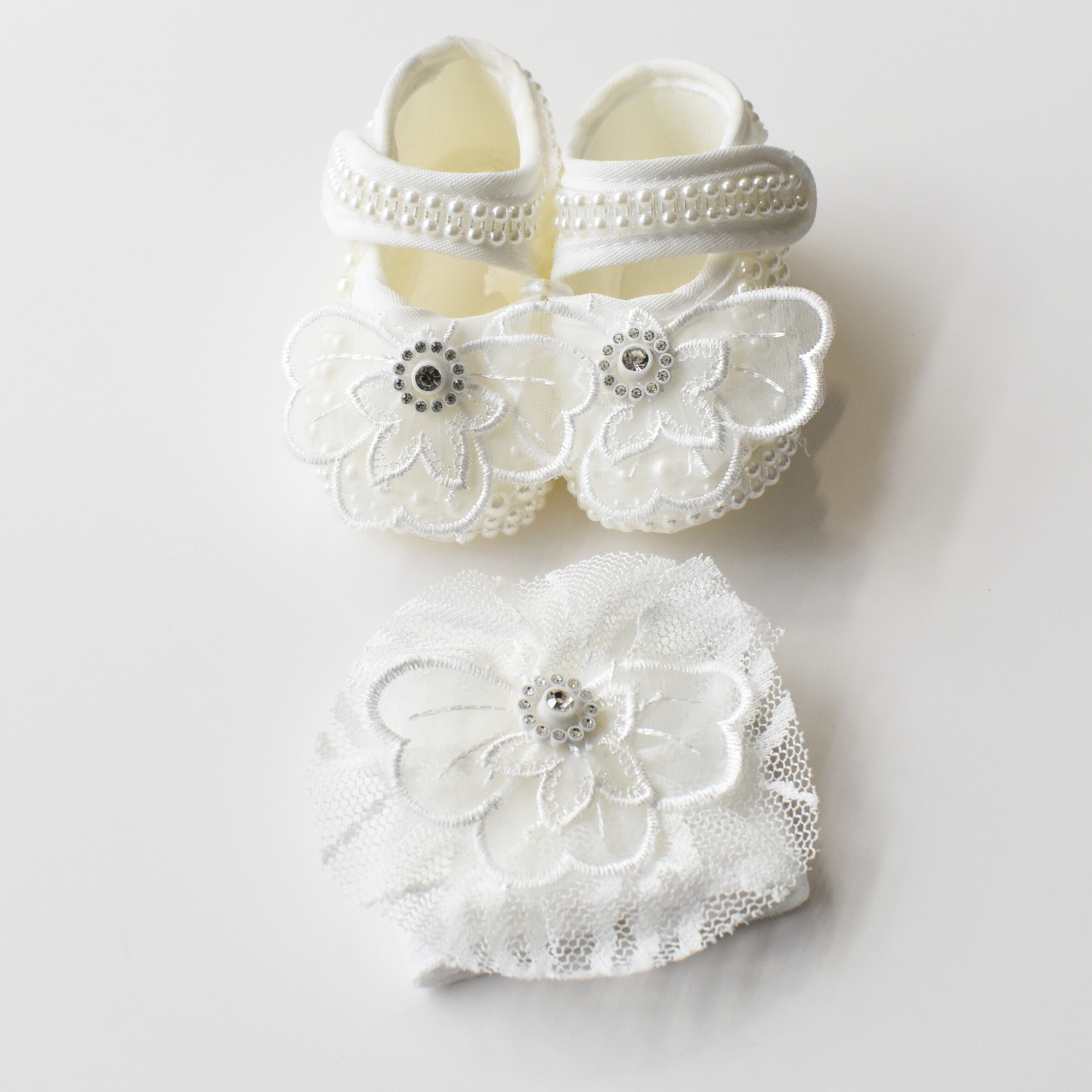 Baby Pearl Shoes & Headband Set - Baptism & Special Occasions