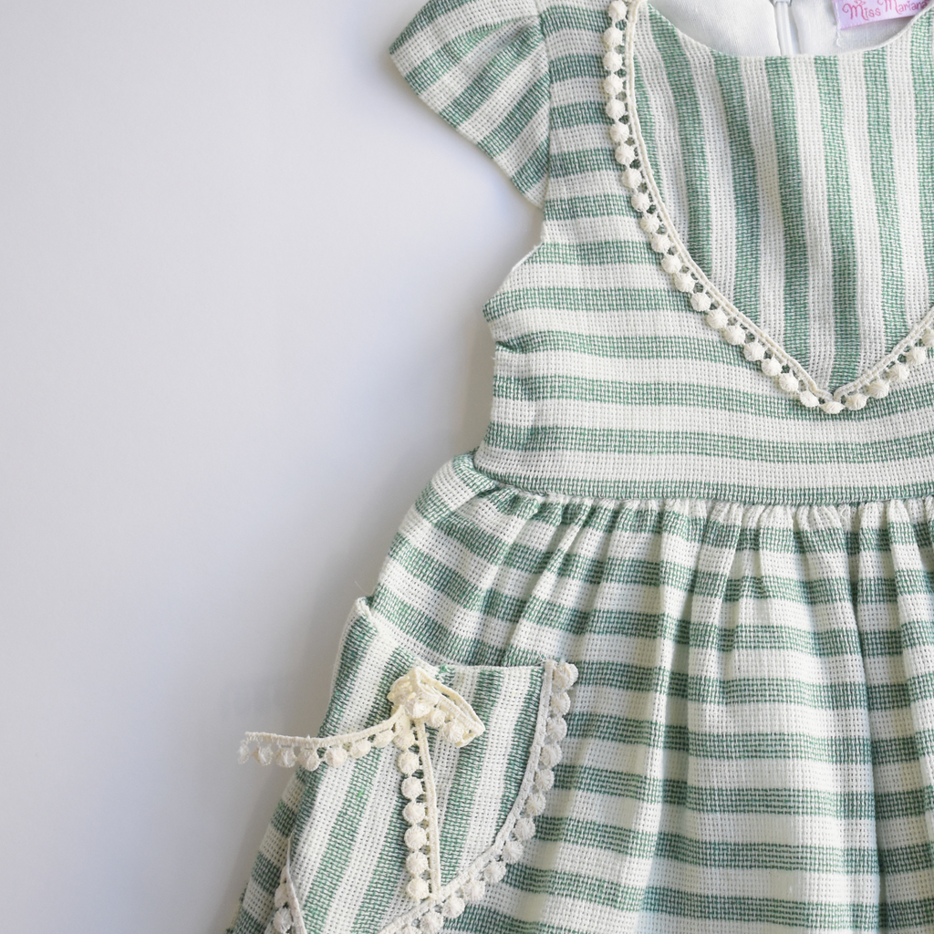 Sunshine Stripes Girls Cotton Dress - Yellow & Green