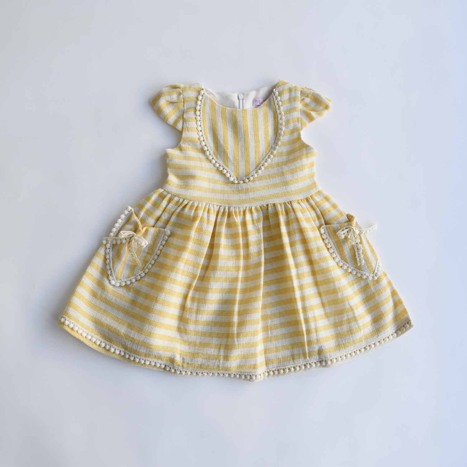 Sunshine Stripes Girls Cotton Dress - Yellow & Green