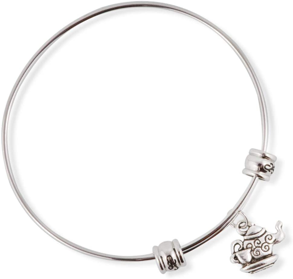 Teapot Charm Bracelet - Stainless Steel Bangle for Tea Lovers