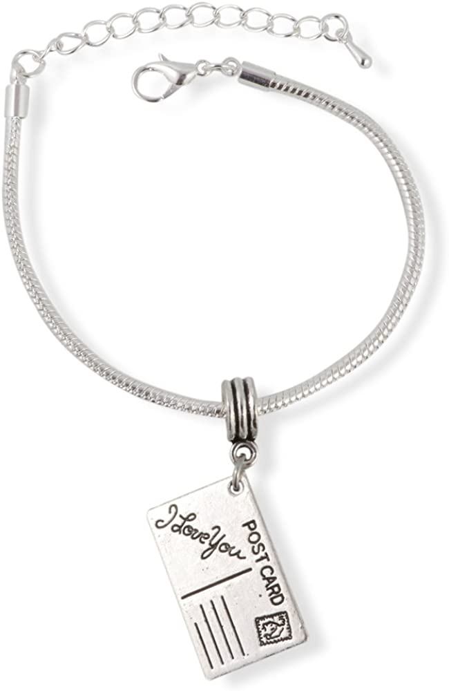 Emerald Park Jewelry Post Card I Love You Snake Chain Charm Bracelet