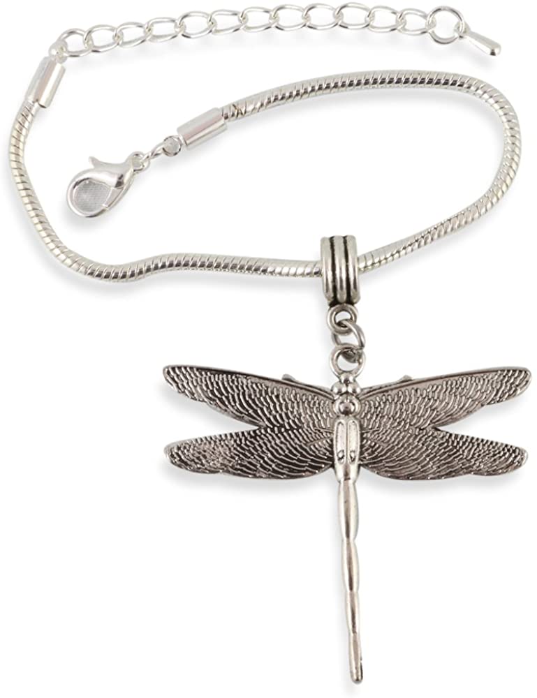 Extra Large Dragonfly Charm Bracelet - Silver Plated