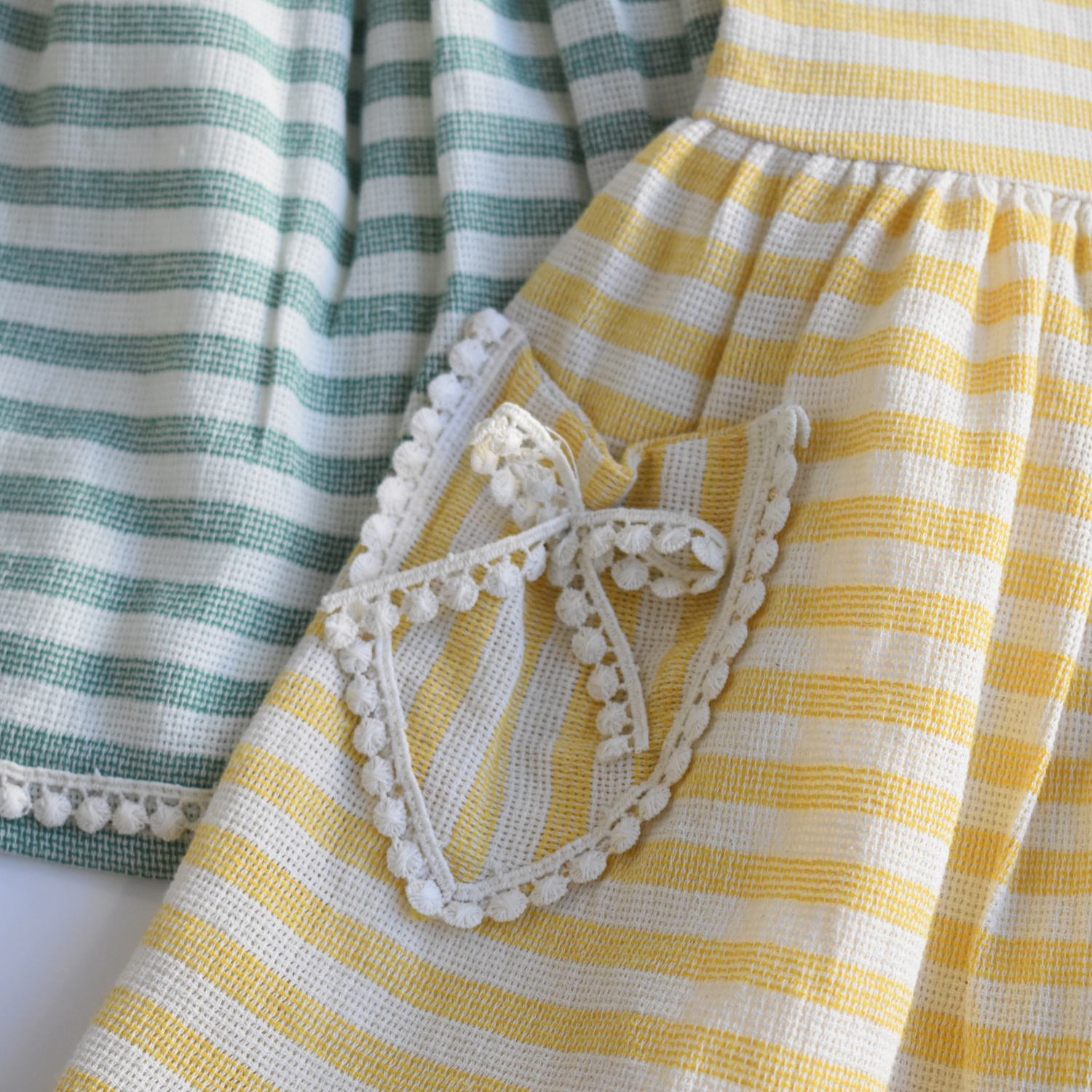 Sunshine Stripes Girls Cotton Dress - Yellow & Green