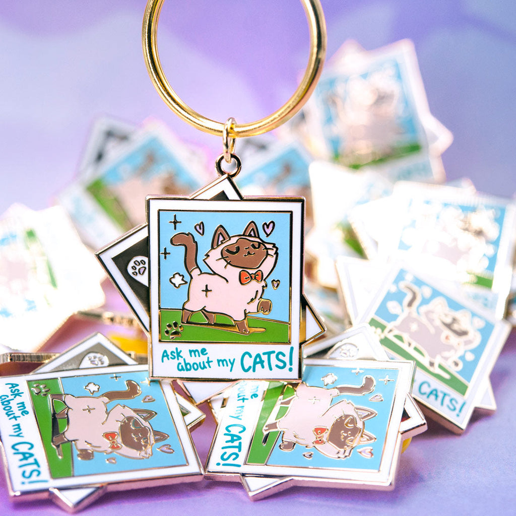 "Ask Me About My Cats!" Tonkinese Cat Keychain
