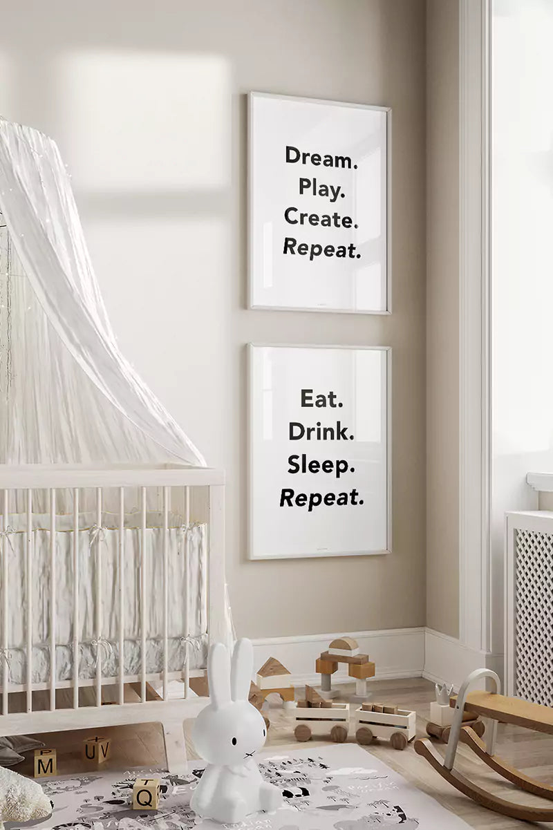 "Eat Drink Sleep Repeat" Nursery Art Print - Newborn Life