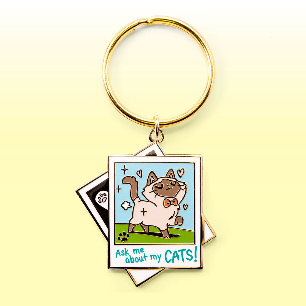 "Ask Me About My Cats!" Tonkinese Cat Keychain
