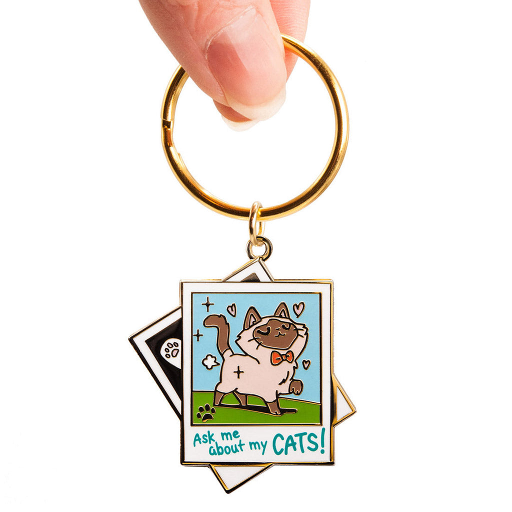 "Ask Me About My Cats!" Tonkinese Cat Keychain