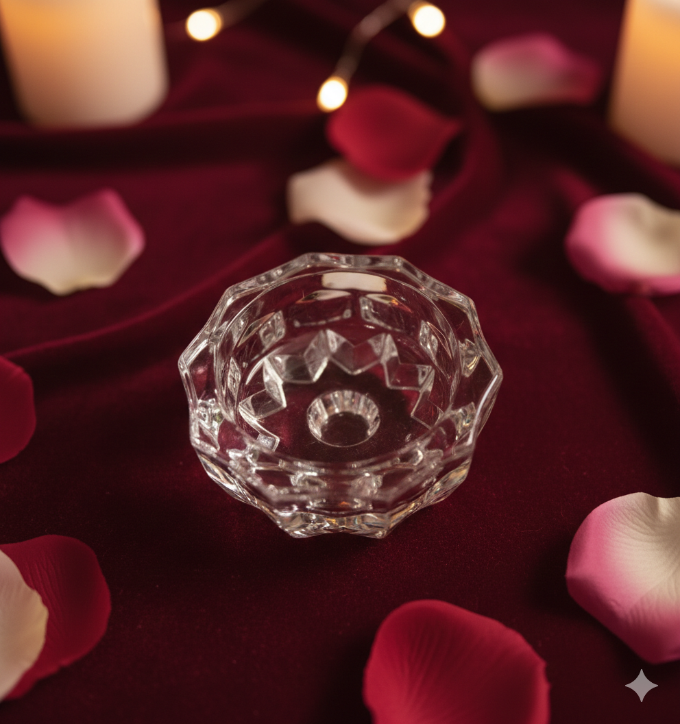 Vintage Clear Glass Taper Candle Holder with Geometric Design