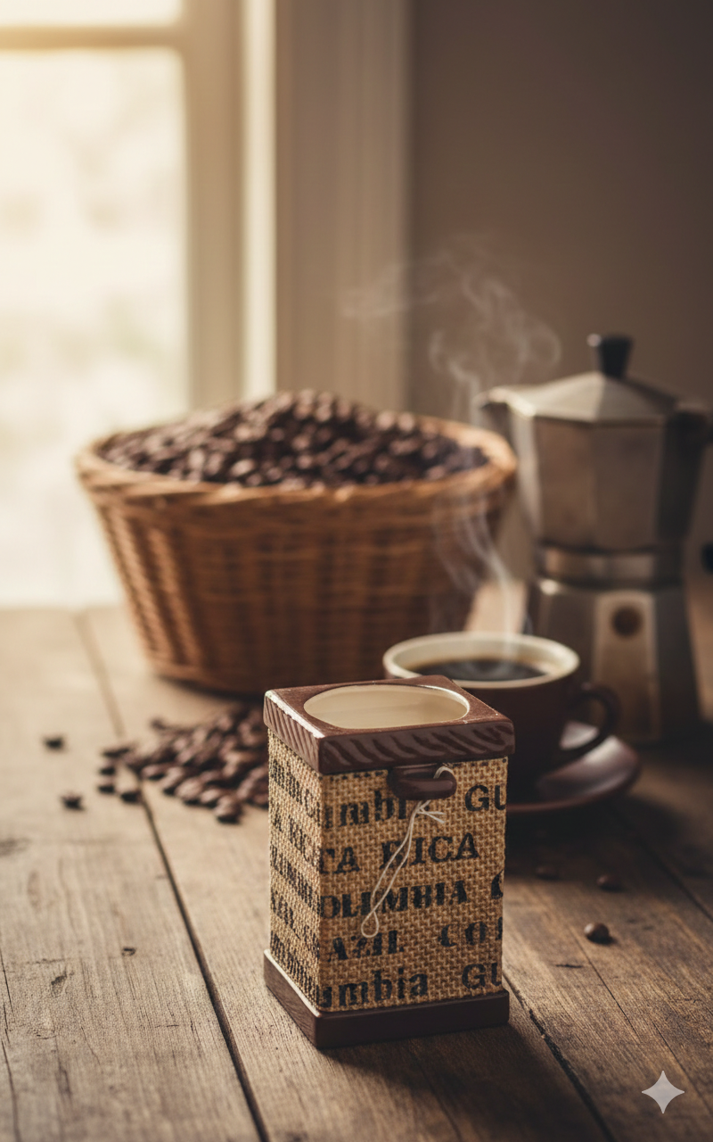 Vintage Berlap-Covered Ceramic Coffee Holder