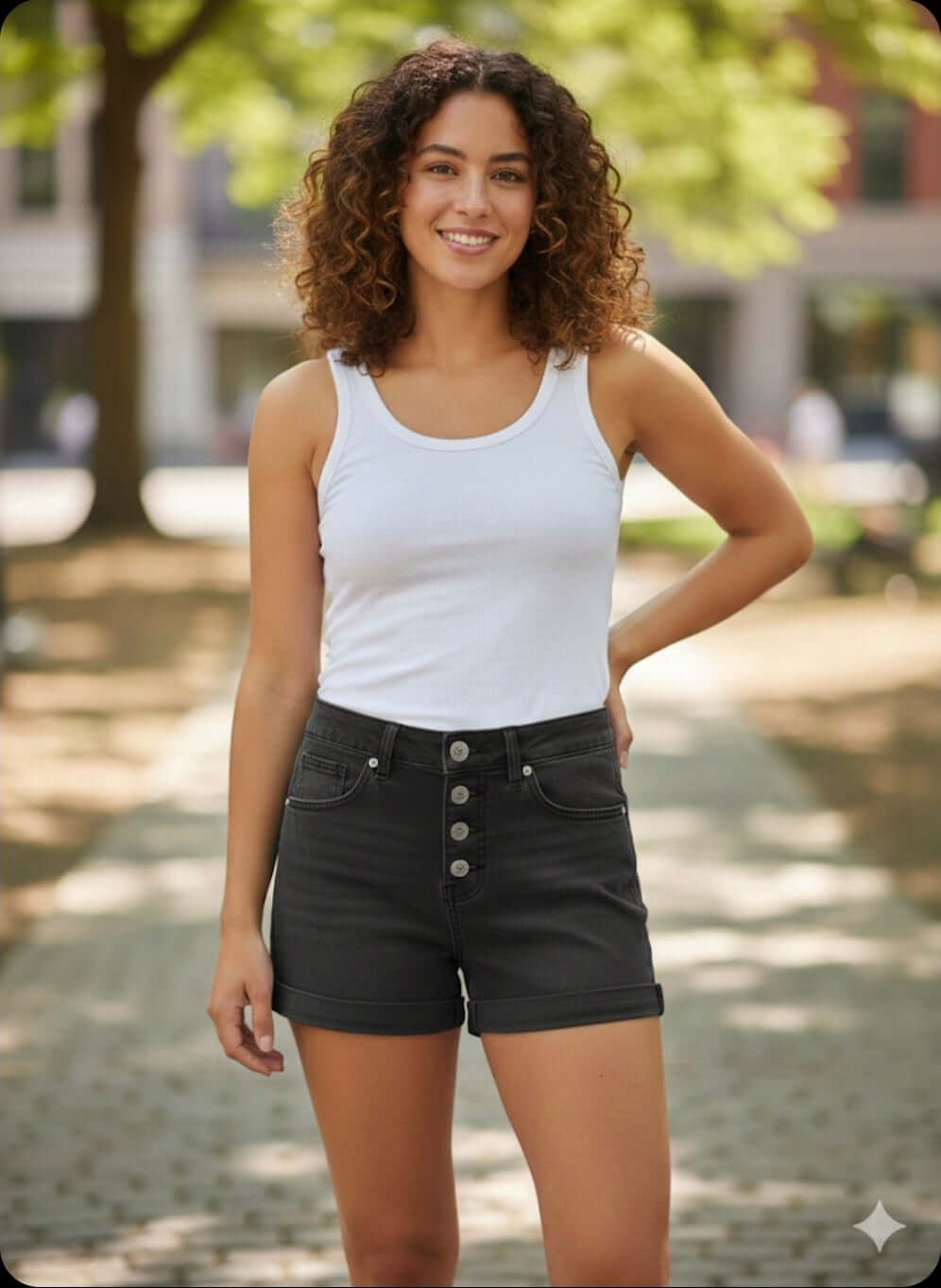 "Pre-loved" High-Waisted Button Fly Denim Shorts - Black